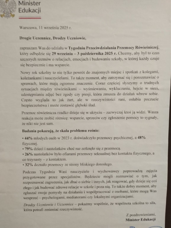 Tydzień o Przeciwdziałaniu Przemocy Rówieśniczej